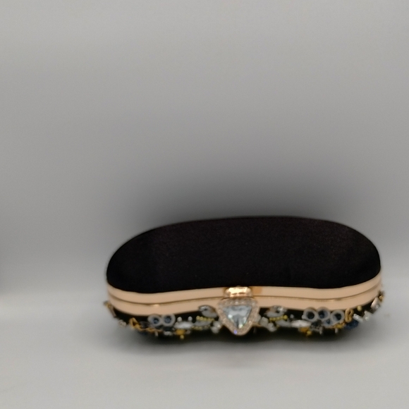 Women's black rhinestone clutch bag - Picture 8 of 9